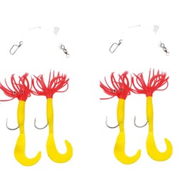 Behr Set of 2 Pilk Leaders with Fringes with 2 Arms, Rubber Fish Luminous Norway Ready Assembled Length 120 cm + Free Petri Heil! Sticker (Yellow/Red)