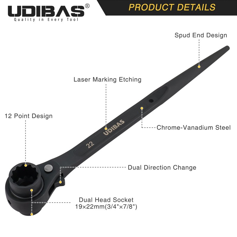 19mm×22mm Professional Grade 12 Point Double Ended Socket Ratcheting Podger