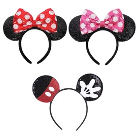 3 PCS Mouse Ears Headband, Classic Mouse Ears for Women Girls Adult, Shiny Headband Birthday Party Decoration Cartoon Club Christmas Party Cosplay, Children Fancy Dress Costume Head Band Accessory