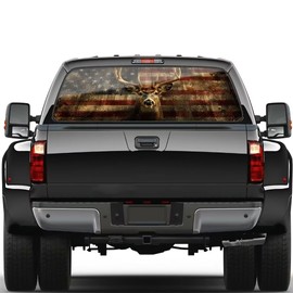 Deer and Flag Pattern Truck Back Window Decals,Rear Window Sticker for Trucks Back Window Decal Heat and Sun Rays Reflective Blocks Sticker 66in x 20in