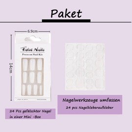 Medium False Nails, Silver Butterfly Fake Nails with Glue Stickers, 24 Pieces French Press On Nails for Women and Girls, Valentine's Day Fake Nails