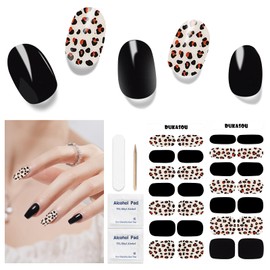Semi Cured Gel Nail Strips, 28 pcs Gel Nail Strips Work with Any UV Lamp, Long Lasting Gel Nail Stickers Full Nail Wraps, Salon Quality, Easy to Apply (Leopard Black)
