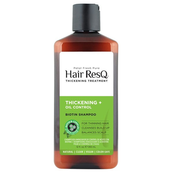 Petal Fresh Pure Hair ResQ Thickening Treatment Oil Control Biotin Shampoo for Thinning and Flaking Hair with Patchouli & Green Tea, Vegan & Cruelty-Free, 12 fl oz (355 ml)