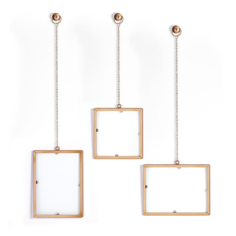 Melannco Hanging Metal Chain Retangular Floating Frames, Gold Finish, Includes
