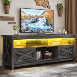 YITAHOME Farmhouse TV Stand for 65/55 Inch Television, LED Entertainment Center Television Stand with Power Outlets and Open Shelf, Media Console TV Cabinet for Living Room, Dark Grey