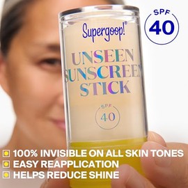 Supergoop! Unseen Sunscreen Stick - SPF 40 - Clear & Invisible Sun Protection - Broad Spectrum Face Sunscreen - Glides Over Makeup - Natural Finish - For All Skin Types