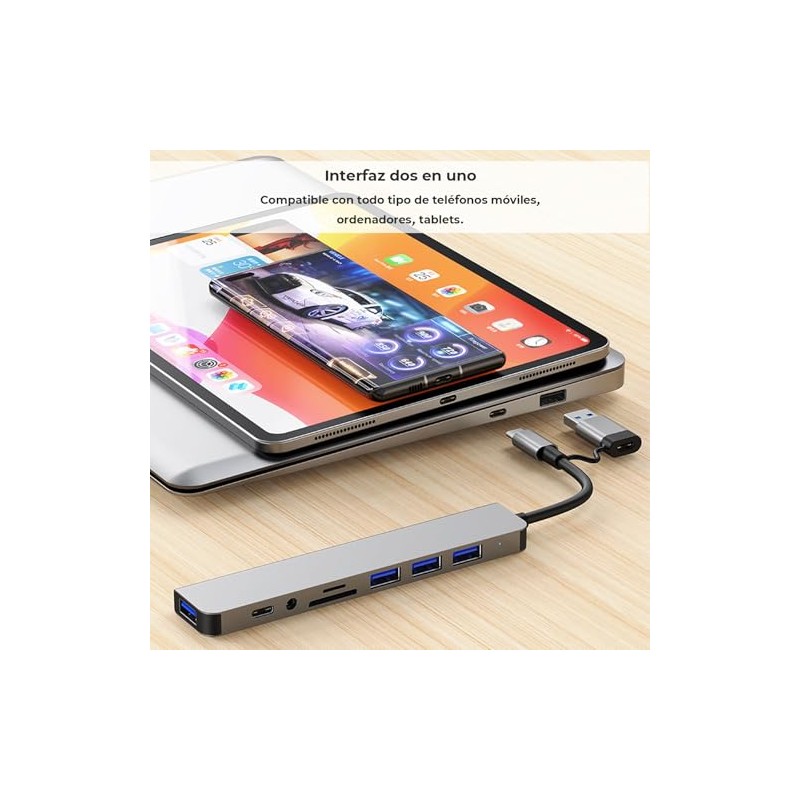 HUB USB C, 8 en 1 Adaptador USB C Multipuerto