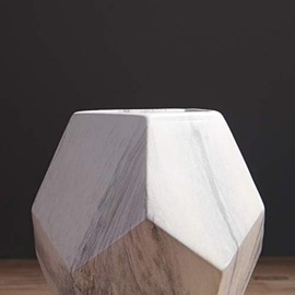 Lywins Geometric Ceramic Vase, Flower Vases for Flowers, Nordic Marble Ceramic Vases, Modern Small Vase for Home, Living Room, Dining Table, Farmhouse, Office Decor (White) (M (7 x 13 x 13 cm)