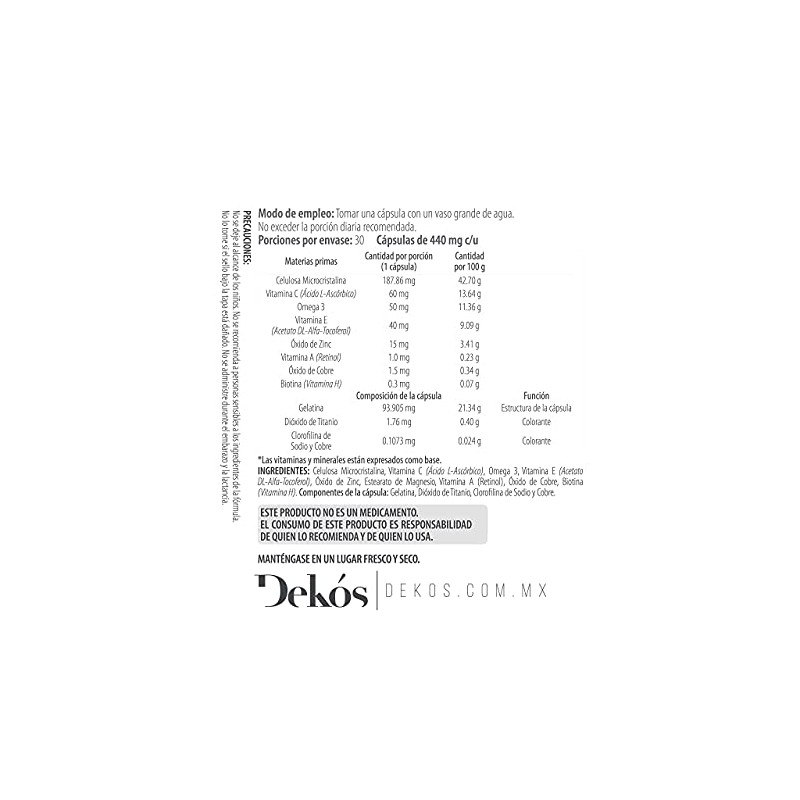 Dekós Glow Hidrata Fortalece Cabello Piel Uñas Biotina Omega Cobre