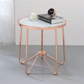 Bowery Hill End Table in Frosted Glass and Rose Gold