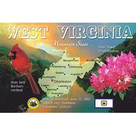 STATES4WVI WEST VIRGINIA Mountain State, State Flower: Rhododendron, Charleston, West Virginia - the state capital is located in the Kanawha River Valley. - A U.S. State POSTCARD from HibiscusExpress