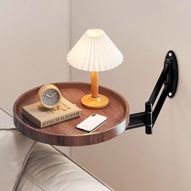 Wall Mounted Folding Table Small Folding Desk Round Foldable Wall Table with Retractable Shelf Wood Fold Down Table Folding Coffee Table Folding Wall Desk for Bedroom Living Room Study(Walnut)