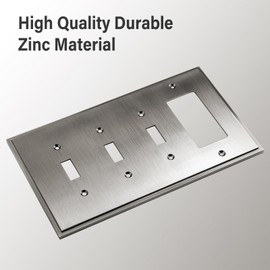 Henne Bery Soft Modern Decorative Wall Plate Switch Plate Outlet Cover (Triple Toggle/Single Decorator, Heirloom Silver)