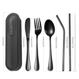 Portable Utensils Set with Case, 4pcs Stainless Steel Reusable Silverware for Lunch Camping School Picnic Workplace, Lunch Box Includ Fork Spoon Knife,Easy to clean,Dishwasher Safe (grey)