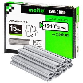 meite 15 Gauge 3/4" Hog Rings, Galvanized Hog Ring Staples for SC7C, SC7C-I2 Hog Ring Stapler, C Ring Staples for Mattress Springs, Seat Assembly, Wire Cages (2,000 Counts)