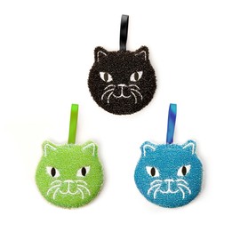 Kikkerland Reusable Cat Scrub Sponge – Cleaning Supplies for Kitchen, Home Essentials – Fun Gifts for Kids & Adults – Set of 3