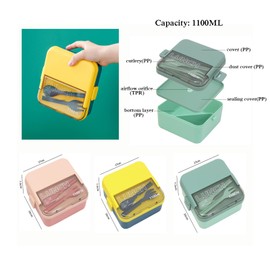 MerwDeeyt Adult Lunch Box with Compartments, 1100 ml Lunch Box, Leak-Proof Lunch Box, Bento Box with Cutlery, Portable Lunch Box, Breakfast Box with Fork and Spoon for Office, Work, Picnic (Pink)