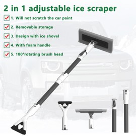 Eakertte 47" Ice Scrapers for Car Windshield, 2 in 1 Ice Scraper and Snow Brush with Comfortable Foam Grip, Adjustable Length Settings, Snow Removal Tool for Car, Truck, SUV, Winter car Accessories