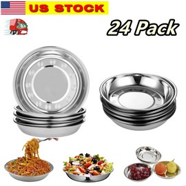 Tsyware 24x Unbreakable Stainless Steel Round Plates 7" Dinner Plate Dish Camping Picnic