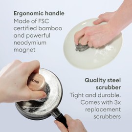 Vove Premium Steel Wool Scourer Refill Pads 6-Pack - Heavy Duty Recyclable Steel Wool Scrubbers for Kitchen Cleaning - Stainless Steel Scourers Compatible with Vove Magnetic Handle