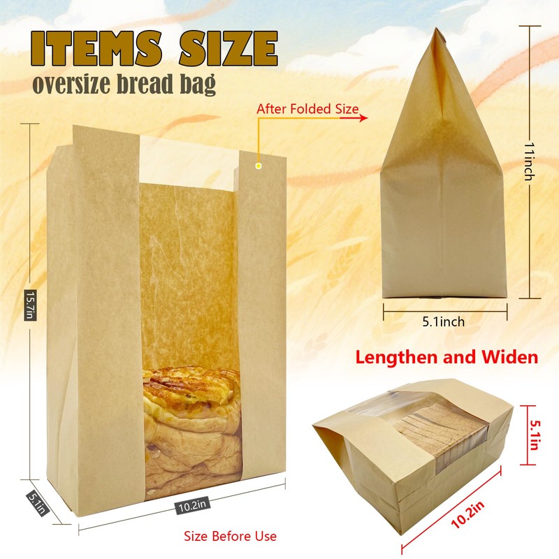 HiCivan 15.7x10.2x5.1in Extra Large Paper Bread Bags for Homemade Bread