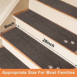 BEQHAUSE Stair Treads for Wooden Steps 28inX9in, Non Slip Carpet Stair Treads Indoor Stair Runners Machine Washable, Soft Stair Rugs Mat Surface Polyester TPE Backing, 4pcs, Brown