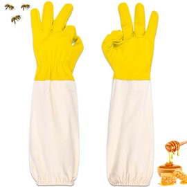 ZONSUSE Premium Goatskin Beekeeping Gloves, Beekeeper Protected Gloves with Ventilated Canvas Long Sleeves, Gardening Work Gloves, Beekeeping Equipment Compatible with Bee Protective Suits (Yellow)