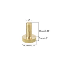 sourcing map Knurled Thumb Screws, M6x16mm Flat Brass Bolts Grip Knobs Fasteners for Home, Electronic, Machine 5Pcs