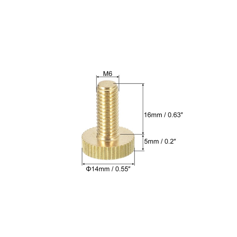 sourcing map Knurled Thumb Screws, M6x16mm Flat Brass Bolts Grip