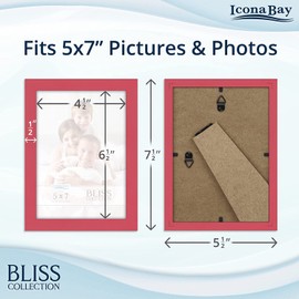 Icona Bay - 5x7 Red Picture Frame - Modern Style Engineered Wood Frame - Table Top or Wall Mount - Bliss Collection