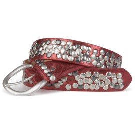 styleBREAKER studded belt with genuine leather in vintage style, shortened 03010024, Colour:Antique-Red, size:90cm
