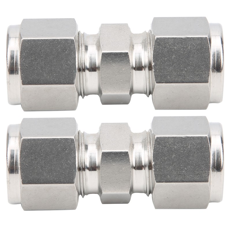 2Pcs 316 Stainless Steel Compression Fitting Straight DoubleFerrule Tube Adapter(Ф10