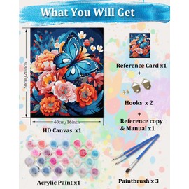 TOCARE Paint by Numbers Kit for Adults,Adult Paint by Numberfor Adults Butterfly, Adults'Paint-by-Number kits on Canvas 16x20inch Butterfly Flowers