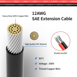 ELFCULB SAE Extension Cable 12AWG 20FT for RV and Solar Charging