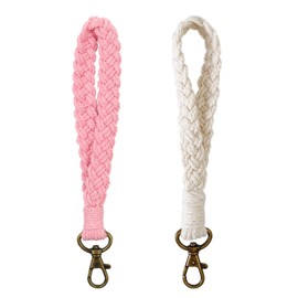 Aoksunova Pack of 2 Key Rings Macrame Bracelet Lanyard Women Key Chain Short Boho Lanyard