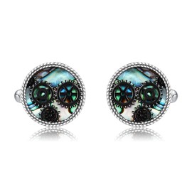 Steampunk Cufflinks for Men Sterling Silver Abalone Shell Steampunk Cuff Links Mother's Day Jewellery for Men Father