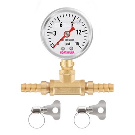 GOATACURA 0-15psi Glycerin Filled Fuel Pressure Gauge Kit, 1-1/2" Dial Size, 304 Stainless Steel Case, 5/16" Fuel Line Fuel Pressure T-Fitting Adapter, Lower Mount, with High Accuracy…