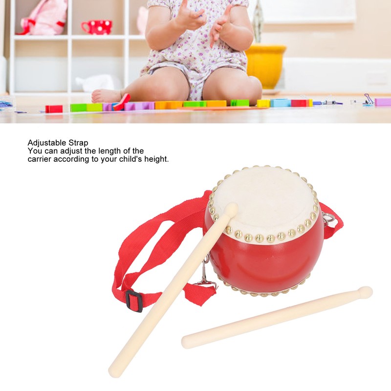 Kids Chinese Drum Plastic Sheepskin Maple Wood Red Color Children