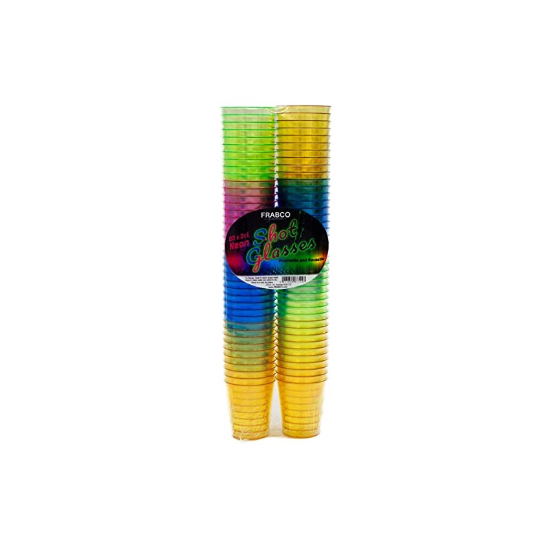 Neon Rainbow Electric Plastic Shot Glasses 2cl Pack of 80