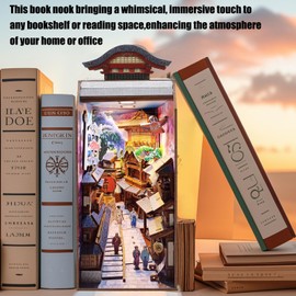 Edo Sakura Journey 3D Wooden Book Nook DIY Kit with LED Light, Cherry Blossom Bookshelf Insert & Bookend Decor for Teens and Adults, Creative Home Decor Gift