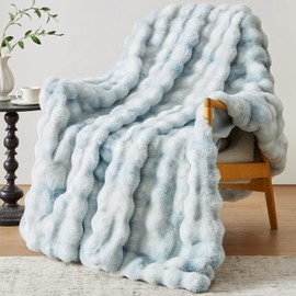 Anysay Faux Fur Throw Blanket, 1000GSM Fluffy Soft Bubble Blanket for Couch Bed, Cozy Plush Warm and Thick Blanket, Fuzzy Rabbit Blanket for Living Room Bedroom 50''*60'' Tie-dye Blue