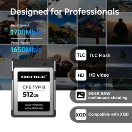 RENICE 512GB CFexpress Type B Card Camera Memory Cards NVMe PCIe 3.0 TLC Flash Memory Card Max Read 1650MB/s
