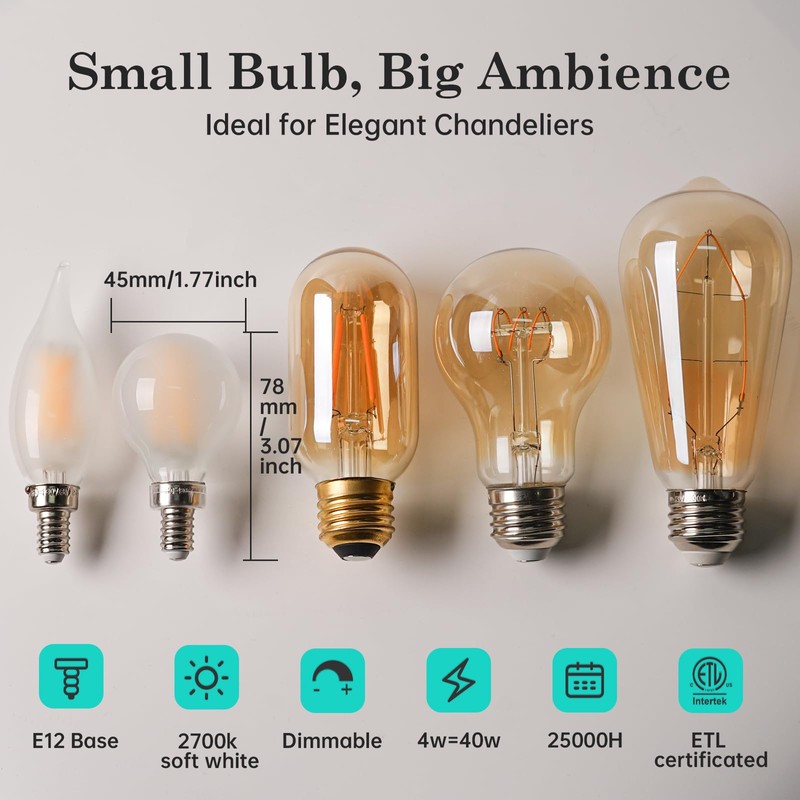 AMDTU 40W E12 Frosted Globe LED Bulbs, 2700K Warm White