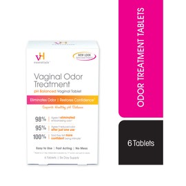 vH essentials Vaginal Odor Treatment - pH Balanced Vaginal Suppositories - 6 Tablets With Applicator, White, (667-06)
