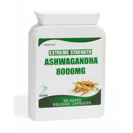 Ashwagandha Max 8000mg High Strength KSM-66 90 Vegetarian Capsules UK Manufactured One Bottle 3 Months Supply