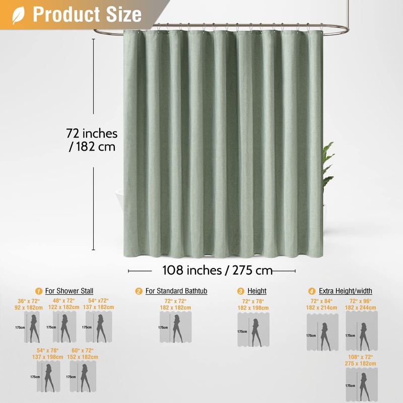 BTTN Extra Wide Shower Curtain - 108x72 Inch Linen Textured