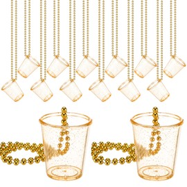 Misdary 12 Pcs Shot Glass Necklaces Gold Clear Shot Cups on Beaded Necklace Disposable Plastic Cups for Birthday Wedding Festival Party Bride Supplies