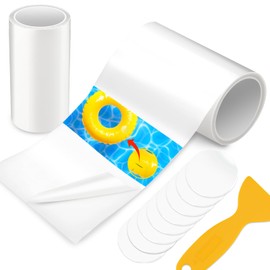 2 Rolls Waterproof Strong Repair Tape, Leakage Vinyl Pool Repair Tape Set, Tent 2 Rolls Tape (3.9 x 6.6 ft (10 x 2 m) + 8 Round Tapes (3.1 inches (8 cm) + Spatula, Transparent TPU Material, Super
