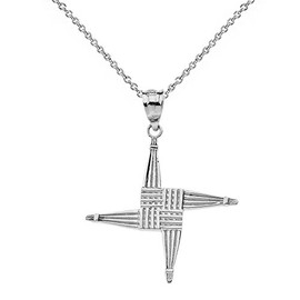 Religious Jewelry 925 Sterling Silver Irish St. Brigid's Christian Wall Cross Pendant Necklace, Sterling Silver