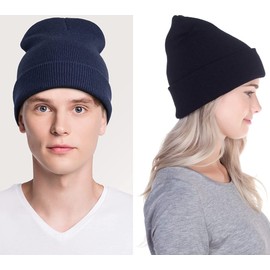 29 IYEBRAO Pack of 2 Classics Beanie Hat Men Women Unisex Winter Hat, Knit Cuffed Beanie Hat, Stretchy Soft Knitted Hat for Running, Driving, Cycling, Working Outdoors, Black and navy blue, pack of 2
